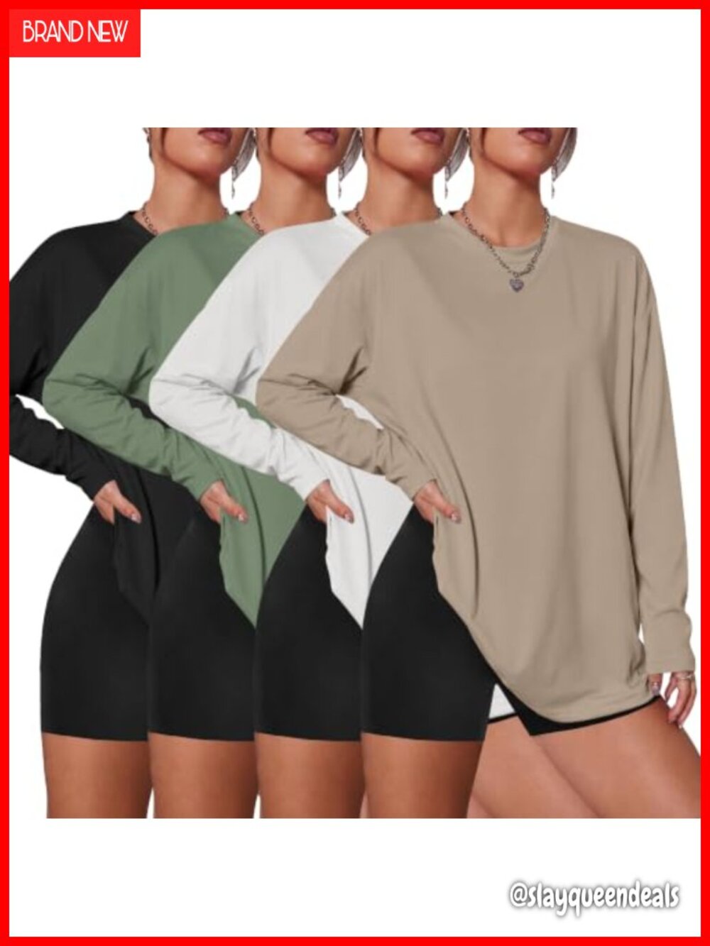 4 Pack Women's Long Sleeve Oversized T Shirts Basic Fall Tops